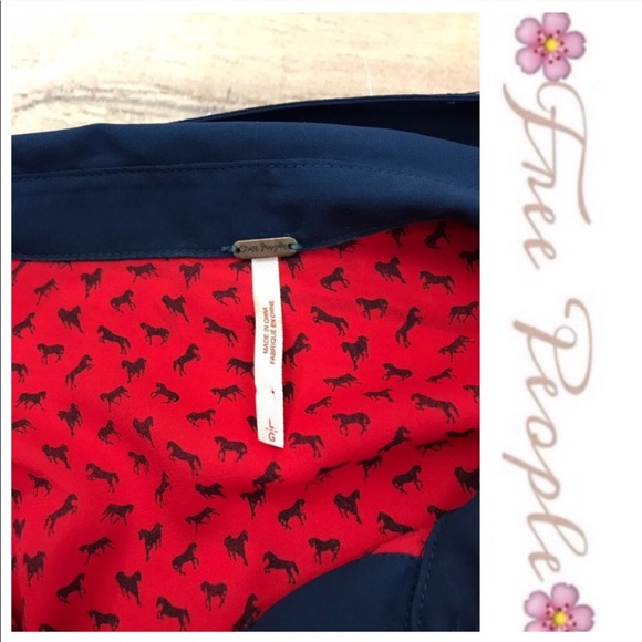 πSALEπ Free People Red Blue Horses Blouse - Picture 7 of 8